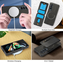 삼성 갤럭시 Z Fold3/Fold4용 Konstreet 케이스, 2-in-1 분리형 자석 지갑, 4개의 카드 슬롯, 1개의 지퍼백, MagSafe 및 RFID 차단 스탠드, 무선 충전