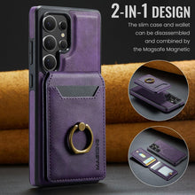 for Samsung Galaxy S25 Ultra 2 in 1 Detachable Card Bag Wallet Case Durable Leather Wallets Magnetic Card Holder 4 Card Slots Ring Stand RFID Blocking