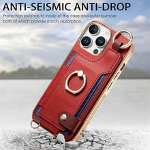 for iPhone 16 Pro Max Mobile Phone Case Card Holder Double Ring Leather Adjustable Length Strap Fashionable Compatibility with Daily Travel Anti-Drop Shockproof Anti-Fingerprint