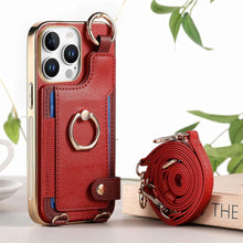 for iPhone 16 Pro Max Mobile Phone Case Card Holder Double Ring Leather Adjustable Length Strap Fashionable Compatibility with Daily Travel Anti-Drop Shockproof Anti-Fingerprint