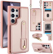 for Samsung Galaxy S25 Ultra Case Premium Leather Flip Card Holder Photo Frame Wallet Case Equipped with Long Strap for Cross-Body Adjustable Wrist Strap Bracket