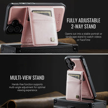 for iPhone 16 2 in 1 Detachable Card Holder Wallet Case Strong Magnetic Leather Card Holder RFID Blacking Case for iPhone 16 Pink