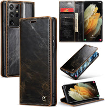 for Samsung Galaxy S23 Case Retro Style Magnetic Soft Flip Leather Wallet Card Holder Comfortable Grip Anti-Fingerprint Anti-Fall