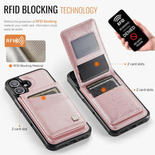for iPhone 16 2 in 1 Detachable Card Holder Wallet Case Strong Magnetic Leather Card Holder RFID Blacking Case for iPhone 16 Pink