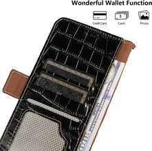 Genuine Leather Case for iPhone 17 Pro with 3 Credit Card Slot RFID Blocking,Crocodile Pattern and Magnetic Closure with Full Body Screen Camera Protective Flip Cover - Brown