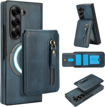 삼성 갤럭시 Z Fold5 케이스, 2-in-1 분리형 자석 지갑, 4개의 카드 슬롯, 1개의 지퍼백, MagSafe 및 RFID 차단 스탠드, 무선 충전