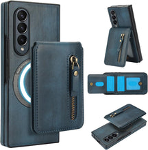 삼성 갤럭시 Z Fold3/Fold4용 Konstreet 케이스, 2-in-1 분리형 자석 지갑, 4개의 카드 슬롯, 1개의 지퍼백, MagSafe 및 RFID 차단 스탠드, 무선 충전
