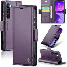 for Samsung Galaxy S25 Ultra Wallet Case, RFID Blocking with Kickstand 3 Credit Card Slot and Cash Slot Magnetic Closure Wireless Charging Slim PU Leather Protective Cover - Purple