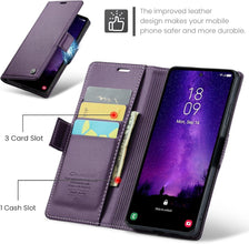 for Samsung Galaxy S25 Ultra Wallet Case, RFID Blocking with Kickstand 3 Credit Card Slot and Cash Slot Magnetic Closure Wireless Charging Slim PU Leather Protective Cover - Purple