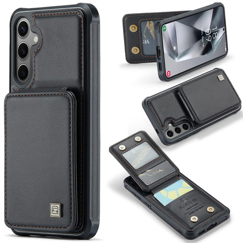 for Samsung Galaxy S24 Ultra Case PC Hard Frame Durable Leather Built-in Flip Cover 4 Card solts FRID Function Magnetic Clasp Multifunctional Anti-Drop Phone case