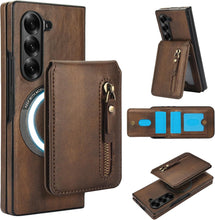 삼성 갤럭시 Z Fold5 케이스, 2-in-1 분리형 자석 지갑, 4개의 카드 슬롯, 1개의 지퍼백, MagSafe 및 RFID 차단 스탠드, 무선 충전
