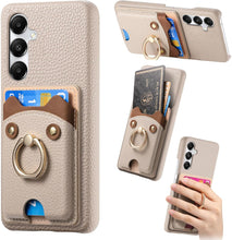 for Samsung Galaxy S24 Ultra Case Lychee Leather Card Slot Equipped with Finger Ring Easy to Carry Calf Card Holder Cute Style Shockproof and Drop-Proof