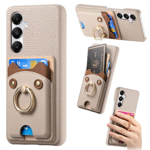 for Samsung Galaxy S23 Plus Case Lychee Leather Card Slot Equipped with Finger Ring Easy to Carry Calf Card Holder Cute Style Shockproof and Drop-Proof