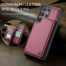 for Samsung Galaxy S23 Ultra Case with Multiple Card Holder and 1 Photo Slot Magnetic Wallet Buckle RFID Blocking Durable Leather Bracket Shockproof S23 Ultra Case for Galaxy