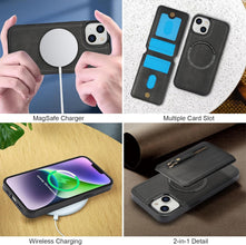 Konstreet for iPhone 14 Series Case with 2-in-1 Detachable Magnetic Wallet 4 Card Slots and 1 Zipper Bag Compatible MagSafe and RFID Blocking Stand Wireless Charging