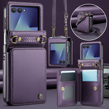 for Samsung Galaxy Z Flip 7 Wallet Case with RFID Blocking and 4 Credit Card Holder, Premium Durable Leather Magnetic Clasp Kickstand Heavy Duty Shockproof Protective Cover.- Purple