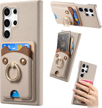 for Samsung Galaxy S23 Plus Case Lychee Leather Card Slot Equipped with Finger Ring Easy to Carry Calf Card Holder Cute Style Shockproof and Drop-Proof