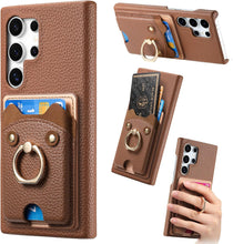 for Samsung Galaxy S23 Plus Case Lychee Leather Card Slot Equipped with Finger Ring Easy to Carry Calf Card Holder Cute Style Shockproof and Drop-Proof