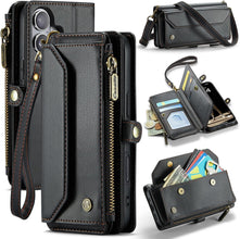 for iPhone 16 Pro Max Case with 10 Card Slots RFID Blocking Magnetic Closure Zipper Cash Bills Pocket, Premium PU Leather with Crossbody Wristlet Strap - Purple