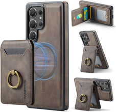 for Samsung Galaxy S25 Ultra 2 in 1 Detachable Card Bag Wallet Case Durable Leather Wallets Magnetic Card Holder 4 Card Slots Ring Stand RFID Blocking