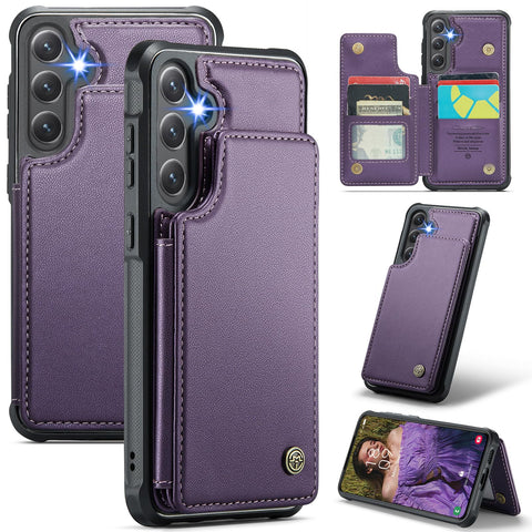 Konstreet for Samsung Galaxy S25 Plus Wallet Case with RFID Blocking and 5 Credit Card Holder, Premium Durable Slim Leather Magnetic Clasp Kickstand Heavy Duty Shockproof Protective Cover.- Purple