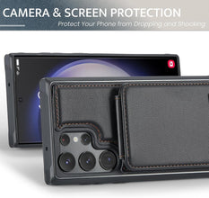 for Samsung Galaxy S24 Ultra Case PC Hard Frame Durable Leather Built-in Flip Cover 4 Card solts FRID Function Magnetic Clasp Multifunctional Anti-Drop Phone case