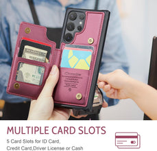 for Samsung Galaxy S23 Ultra Case with Multiple Card Holder and 1 Photo Slot Magnetic Wallet Buckle RFID Blocking Durable Leather Bracket Shockproof S23 Ultra Case for Galaxy