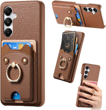 for Samsung Galaxy S24 Ultra Case Lychee Leather Card Slot Equipped with Finger Ring Easy to Carry Calf Card Holder Cute Style Shockproof and Drop-Proof
