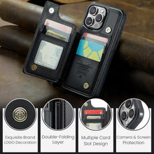 for iPhone 16 Pro Max Case with RFID Blocking and 5 Credit Card Holder, Premium Durable Slim Leather Magnetic Clasp Kickstand Heavy Duty Shockproof Protective Cover.- Black