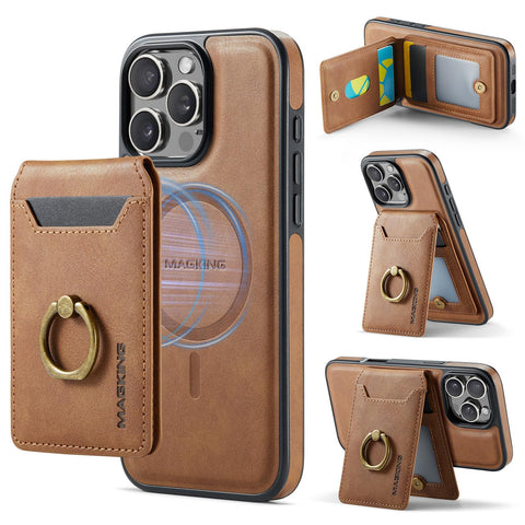 for iPhone 15 Pro Case 2 in 1 Detachable Card Bag Wallet Case Durable Leather Wallets Magnetic Card Holder 4 Card Slots 1 Small Cash Holder RFID Blocking