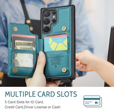 for Samsung Galaxy S22 Ultra Case with Multiple Card Holder Magnetic Wallet Buckle Leather Bracket RFID Blocking Wallet S22 Ultra Case