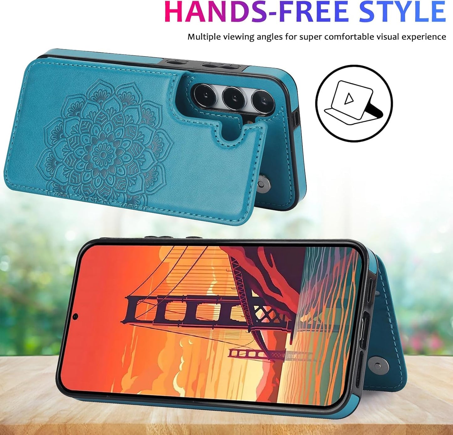 for Samsung Galaxy S24 Wallet Case Magnetic Flip Cover with 3 Card Slots and Stand Feature Floral Design Protective Phone Case