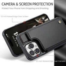 for iPhone 16 Pro Max Case with RFID Blocking and 5 Credit Card Holder, Premium Durable Slim Leather Magnetic Clasp Kickstand Heavy Duty Shockproof Protective Cover.- Black