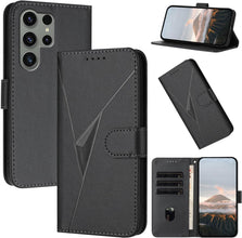 for Samsung Galaxy S23 Case Novel Triangle Embossing Multiple Card Slots Flip Cover Magnetic Wallet Clasp RFID Function Leather Stand Shockproof and Drop-Proof