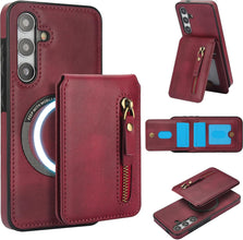 for Samsung Galaxy S24 Case with 2-in-1 Detachable Magnetic Wallet 4 Card Slots and 1 Zipper Bag Compatible MagSafe and RFID Blocking Stand Wireless Charging