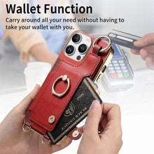 for iPhone 16 Pro Max Mobile Phone Case Card Holder Double Ring Leather Adjustable Length Strap Fashionable Compatibility with Daily Travel Anti-Drop Shockproof Anti-Fingerprint