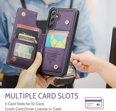 Konstreet for Samsung Galaxy S25 Plus Wallet Case with RFID Blocking and 5 Credit Card Holder, Premium Durable Slim Leather Magnetic Clasp Kickstand Heavy Duty Shockproof Protective Cover.- Purple