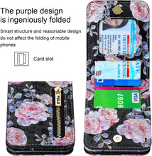 for Samsung Galaxy Z Flip 5 Wallet Case Floral Design with 4 Card Slots and 1 Zipper Pocket Long Lanyard and Kickstand for Women