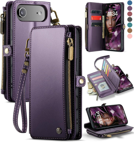 Defencase Compatible with iPhone 17 Air Case Wallet with RFID Blocking Card Holder for Women Men, Fashion PU Leather Magnetic Snap Flip Zipper Strap Wallet Phone Case for iPhone 17 Air 6.5