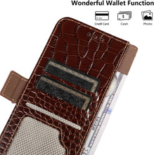 Genuine Leather Case for iPhone 16 Pro Max Pro with 3 Credit Card Slot RFID Blocking,Crocodile Pattern and Magnetic Closure with Full Body Screen Camera Protective Flip Cover - Brown