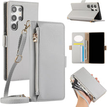 for Samsung Galaxy S24 Ultra Case with Zippered Cash Slot Mirrored Card Holder Long and Short Rope Cash Slot Exquisite and Fresh Style Multifunctional Galaxy S24 Ultra Case