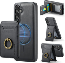for Samsung Galaxy S25 Ultra 2 in 1 Detachable Card Bag Wallet Case Durable Leather Wallets Magnetic Card Holder 4 Card Slots Ring Stand RFID Blocking