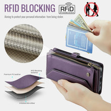 for iPhone 16 Pro Max Case with 10 Card Slots RFID Blocking Magnetic Closure Zipper Cash Bills Pocket, Premium PU Leather with Crossbody Wristlet Strap - Purple