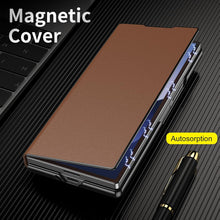 for Samsung Galaxy Z Fold 7 Maghetic Flip Folding Case, Multi-Angle Bracket, High Classy Luxurious Business Leather, Full Body Hinge Protective Slim Cover.(Brown)