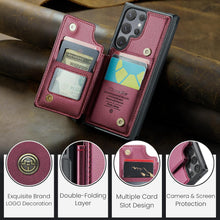 for Samsung Galaxy S23 Ultra Case with Multiple Card Holder and 1 Photo Slot Magnetic Wallet Buckle RFID Blocking Durable Leather Bracket Shockproof S23 Ultra Case for Galaxy