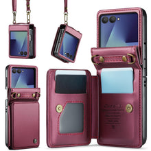 for Samsung Galaxy Z Flip 7 Wallet Case with RFID Blocking and 4 Credit Card Holder, Premium Durable Leather Magnetic Clasp Kickstand Heavy Duty Shockproof Protective Cover.- Purple