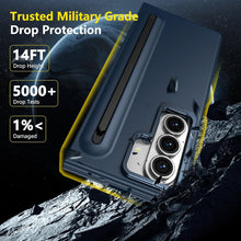 for Samsung Galaxy Z Fold 7 Protect Case with Slim S Pen Slot & Capacitance Pen, Lens Stand and Bulit-in Screen Protection & Hinge Protection Full Body Drop Fall Protection(DarkBlue)