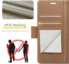 for iPhone 17 Pro Max Wallet Case, RFID Blocking with Kickstand 3 Credit Card Slot and Cash Slot Magnetic Closure Wireless Charging Slim PU Leather Protective Cover - Brown