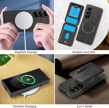 삼성 갤럭시 Z Fold5 케이스, 2-in-1 분리형 자석 지갑, 4개의 카드 슬롯, 1개의 지퍼백, MagSafe 및 RFID 차단 스탠드, 무선 충전