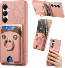 for Samsung Galaxy S23 Plus Case Lychee Leather Card Slot Equipped with Finger Ring Easy to Carry Calf Card Holder Cute Style Shockproof and Drop-Proof